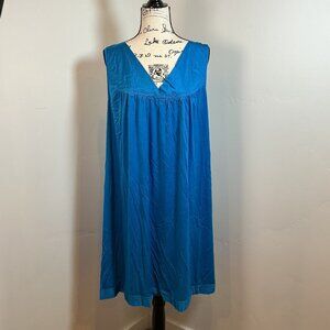 Vintage Vanity Fair Blue Nylon V‎ Neck Sleeveless Nightgown Dress Lingerie 3X